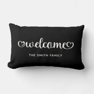 Welcome Cute Hearts Script Lumbar Pillow