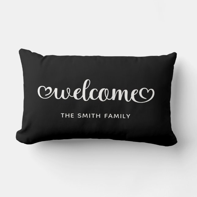 Welcome Cute Hearts Script Lumbar Pillow (Front)