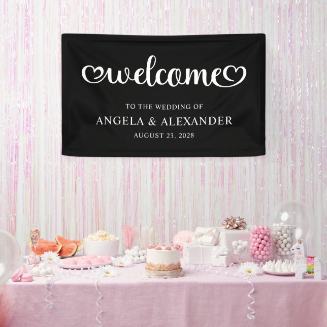 Welcome Cute Hearts Script Wedding Banner (Party)