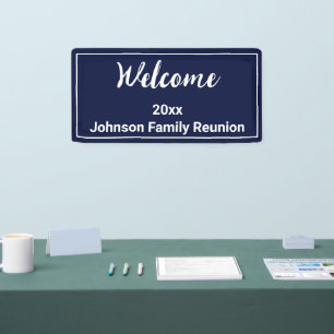 Welcome Dark Blue and White Name Family Reunion Banner