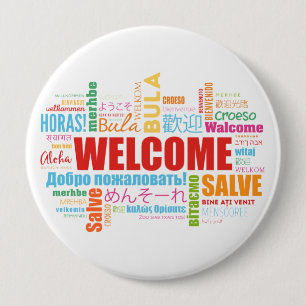 Welcome Different Languages 4 Inch Round Button