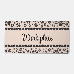 Welcome Dog Paws Black&White Polka Dot on Pink Desk Mat