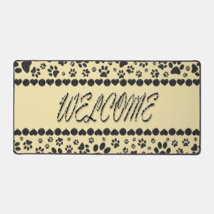 Welcome Dog Paws Black&White Polka Dot on Vanilla Desk Mat