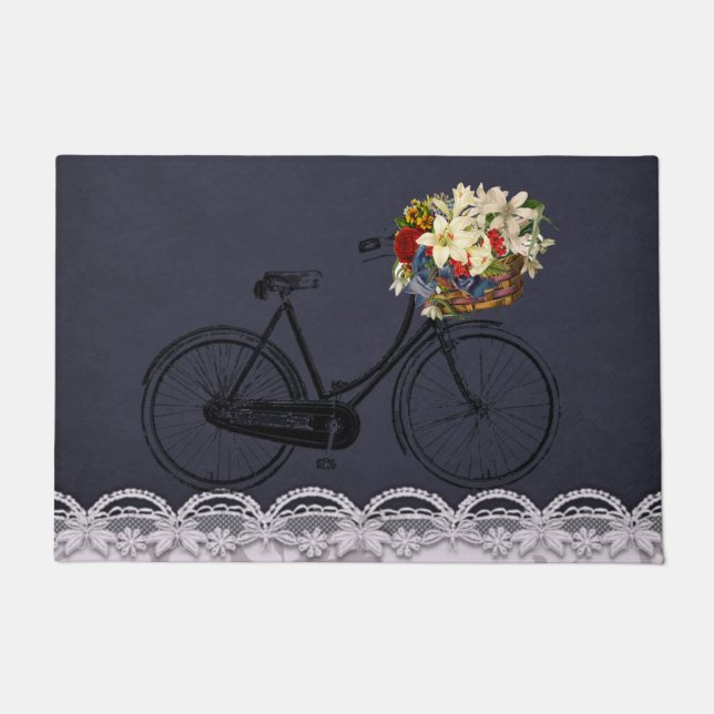 welcome door blue flower bike bicycle doormat (Front)