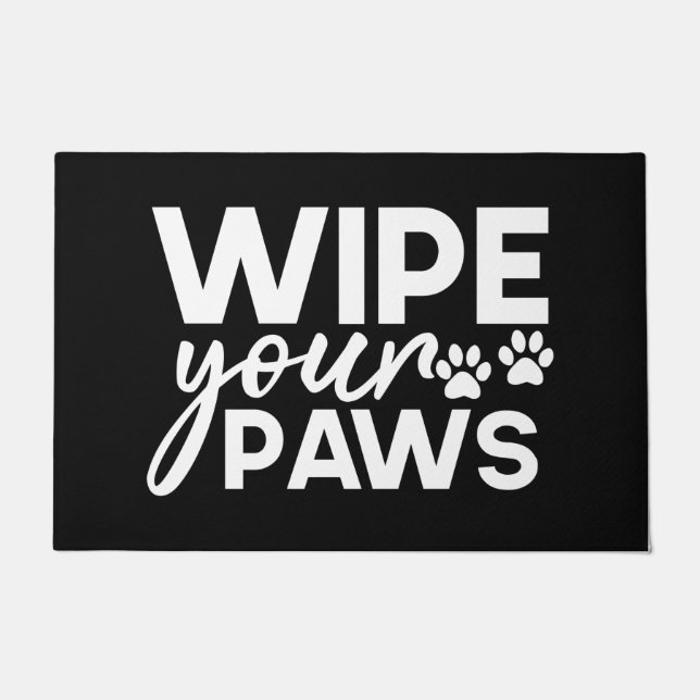 Welcome Door Mat Wipe Your Paws Black White (Front)