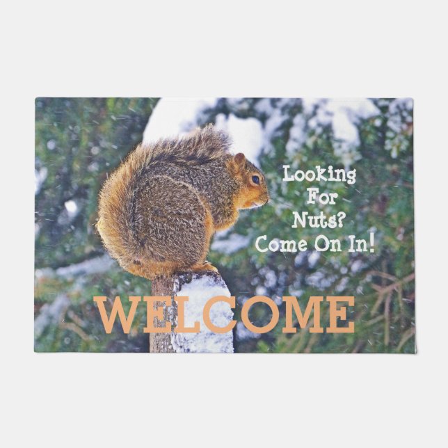 "WELCOME" DOOR MAT WITH SQUIRREL/"LOOKING FOR NUTS (Front)