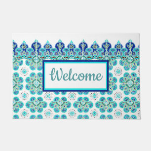 Welcome Doormat Turquoise&blue tile design