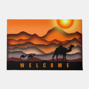 Welcome Doormat with Sunset Desert Camels