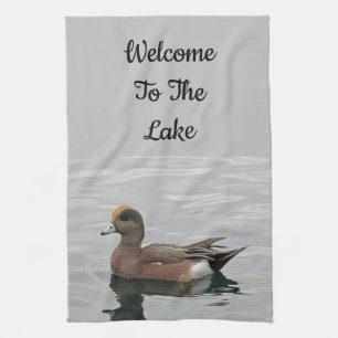 Welcome Duck Photo Wigeon Calm Water Lake House Kitchen Towel