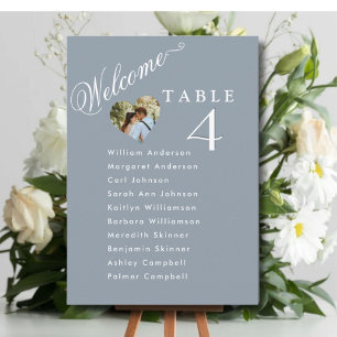 Welcome Dusty Blue Wedding Seating Plan Cards 