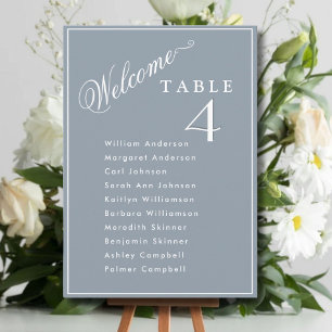 Welcome Dusty Blue Wedding Seating Plan Cards 