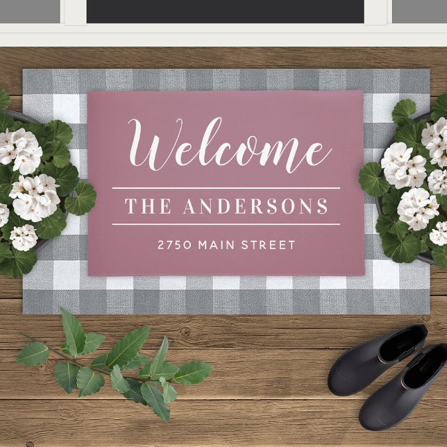 Welcome Dusty Rose Personalized Family Name Doormat (Creator Uploaded)