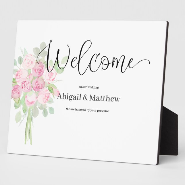Welcome Easel Wedding Watercolor Pink Flora Plaque (Side)