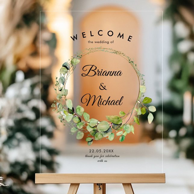 "Welcome" Elegant Eucalyptus Wreath Acrylic Sign (Creator Uploaded)