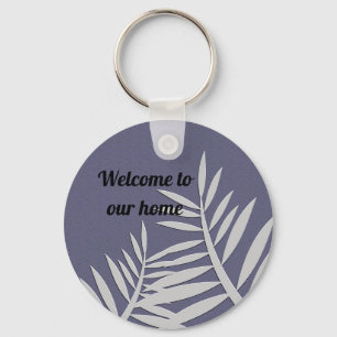 Welcome Elegant Leaf Silhouette House Guest Keychain