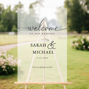 WELCOME! Elegant, White,Transparent, Wedding  Acrylic Sign