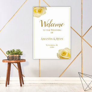 Welcome Elegant Yellow Rose Floral Wedding Poster