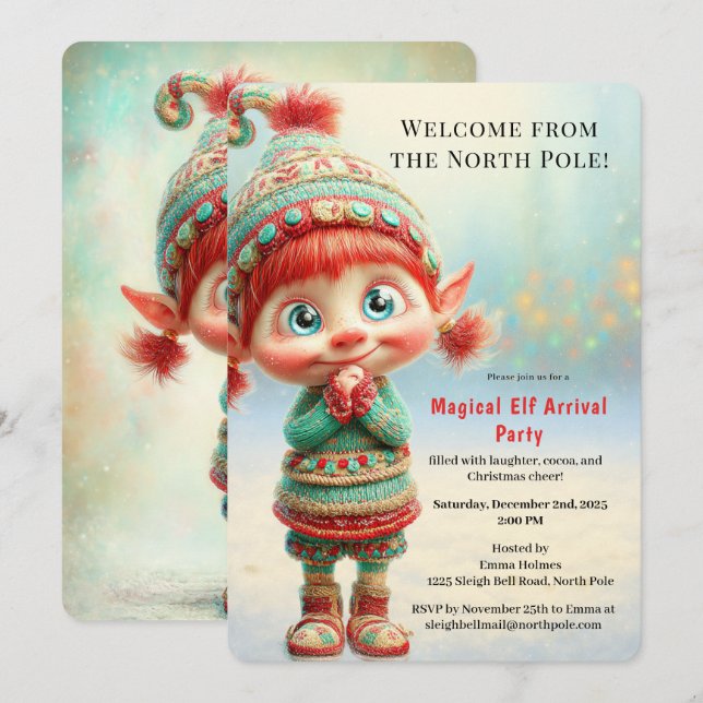Welcome Elf Party | North Pole Arrival Celebration Invitation (Front/Back)