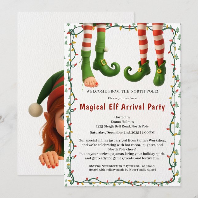 Welcome Elf Party | North Pole Arrival Celebration Invitation (Front/Back)