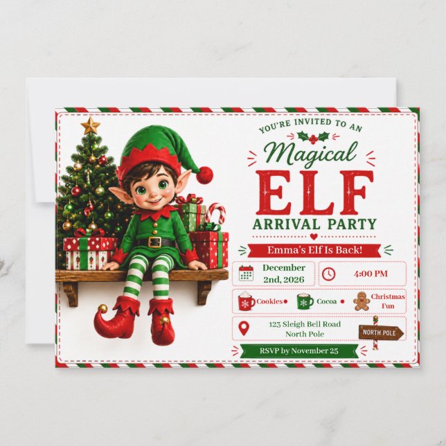 Welcome Elf Party | North Pole Arrival Celebration Invitation (Front)
