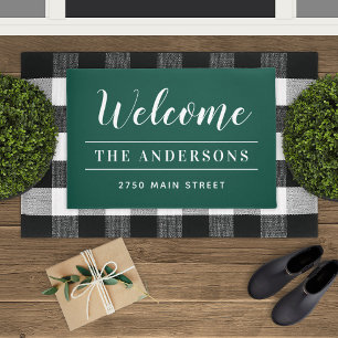 Welcome Emerald Green Family Name Address Doormat