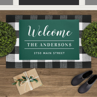 Welcome Emerald Green Family Name Address Doormat