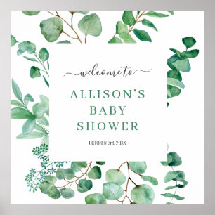 Welcome Eucalyptus Watercolor Greenery Baby Sign