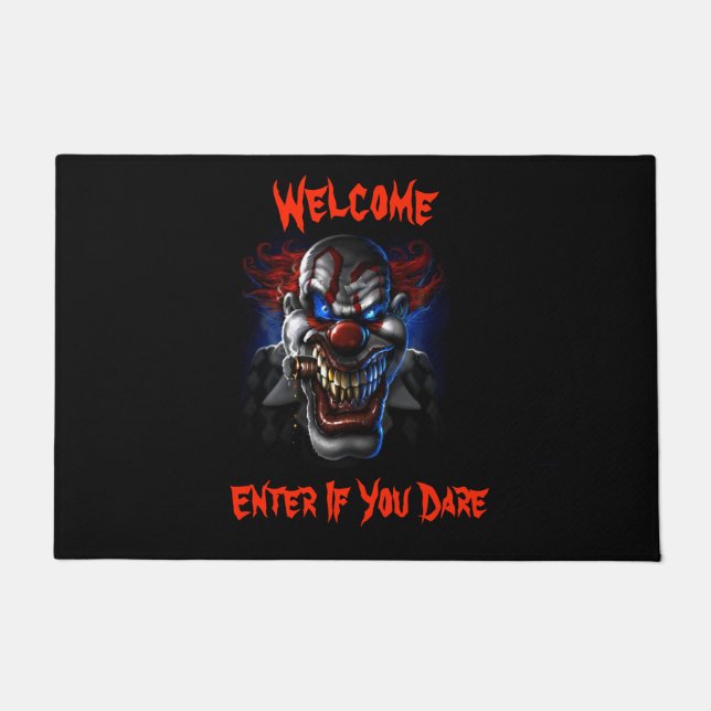 Welcome Evil Blue Eyed Clown Doormat (Front)