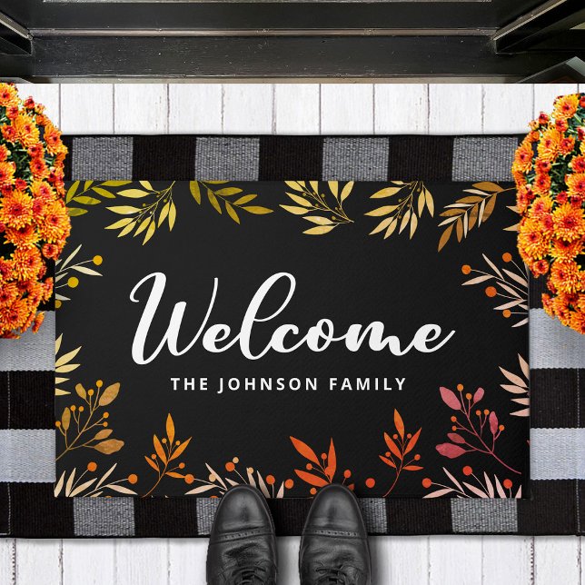 Welcome Fall Leaves Personalized Family Name  Doormat (Creator Uploaded)