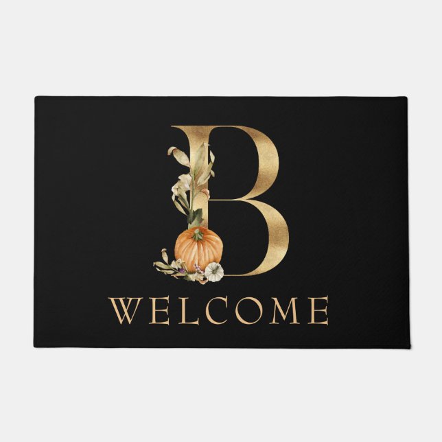 WELCOME Fall Monogram B with Pumpkin Doormat (Front)