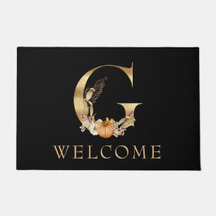 WELCOME Fall Monogram G with Pumpkin Doormat
