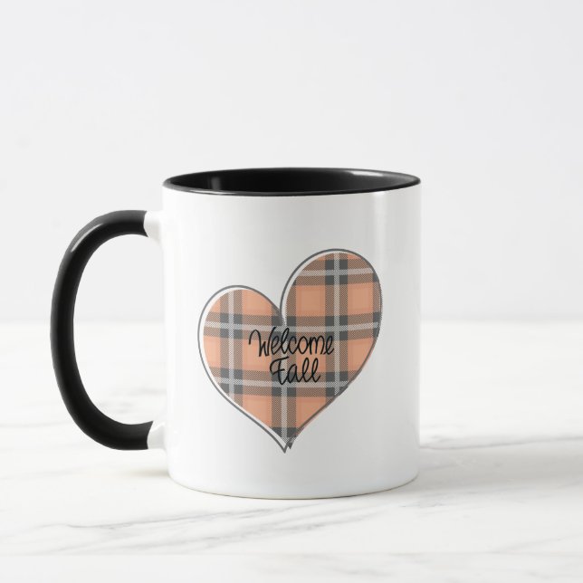 Welcome Fall Plaid Heart Mug (Left)