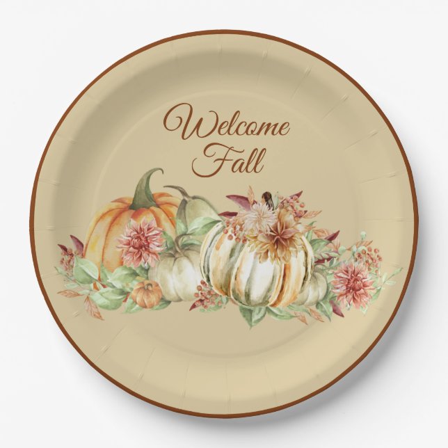 Welcome Fall Pretty Paper Plate (Front)
