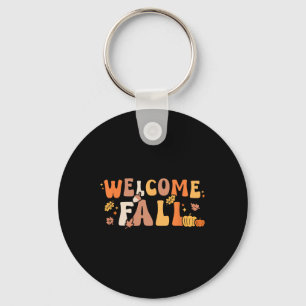 Welcome Fall Retro Hello Autumn Season Leaves Wome Keychain