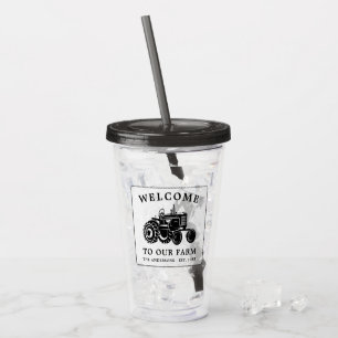Welcome Family Name Farm Tractor White Tinted Acrylic Tumbler