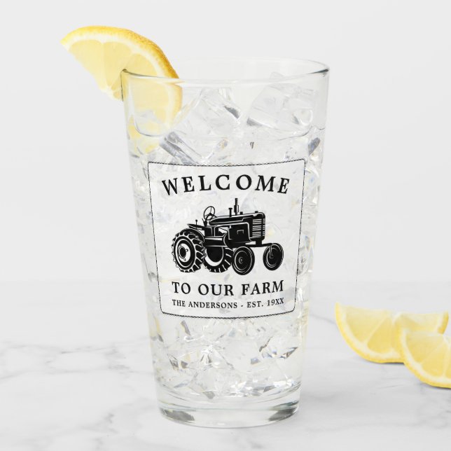 Welcome Family Name Farm Tractor White Tinted Glass (Front Ice)