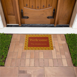 Welcome Family Name Green Red Orange Fall Leaves Doormat