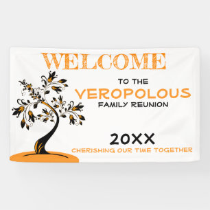 Welcome Family Reunion Modern Orange Floral Tree Banner