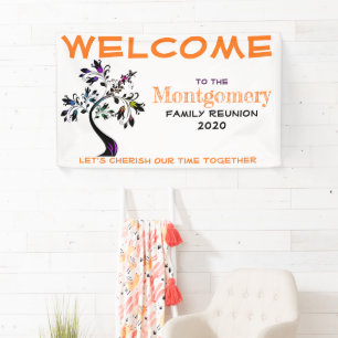 Welcome Family Reunion Personalized Colourful Tree Banner