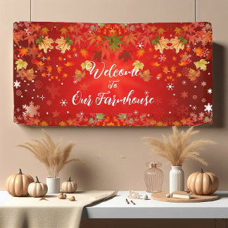 Welcome Farmhouse Fall Colour Maple Leaf Autumn Re Banner
