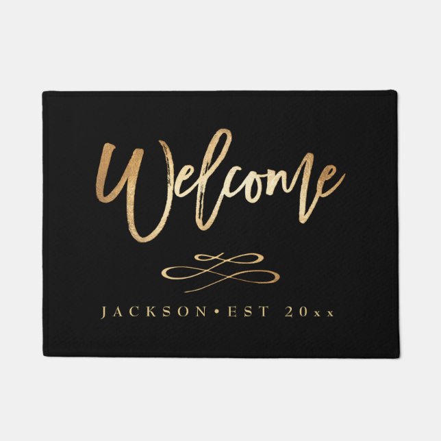 Welcome, Faux Gold Brush Script Doormat (Front)