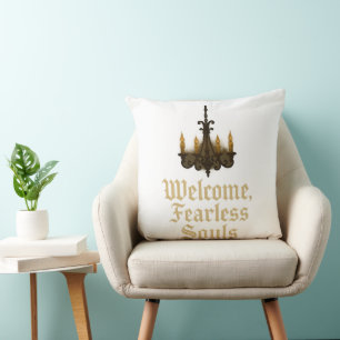 Welcome, Fearless Souls Gothic Halloween Elegant Throw Pillow
