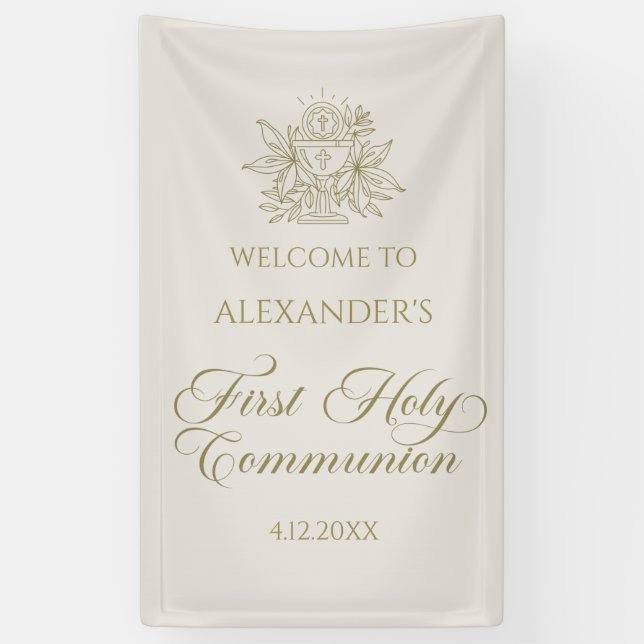 WELCOME FIRST COMMUNION banner custom marfil (Vertical)