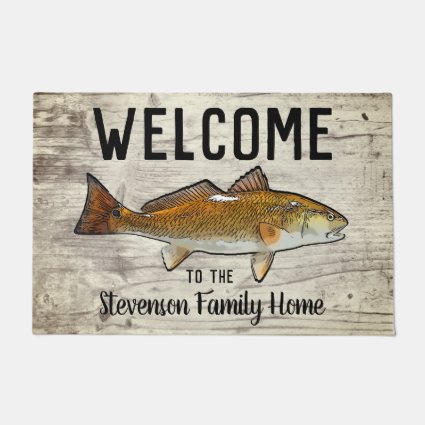 Welcome Fishing Redfish Family Name Home Cottage Doormat