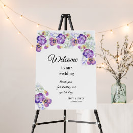 Welcome Floral purple pansies Foam Board