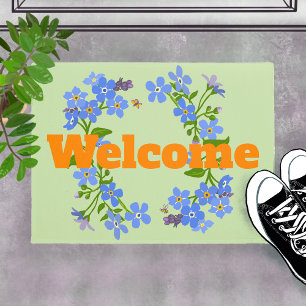 Welcome forget me not floral doormat