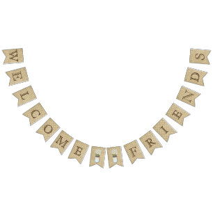 Welcome Friends Country Burlap and Mason Jars Bunting Flags