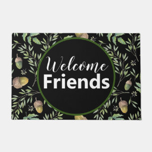 Welcome Friends  Green and Black Acorn Art Doormat