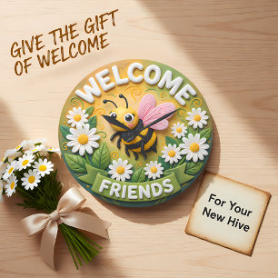 Welcome Friends Honey Bee Spring Large Clock