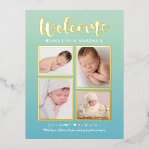 Welcome Gallery Foil Birth Announcement Postcard